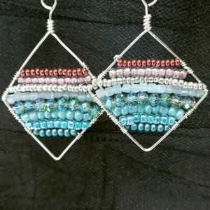 Turquoise and pink seed bead earrings